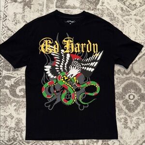Ed Hardy Graphic Tee with Eagle and Snake Design